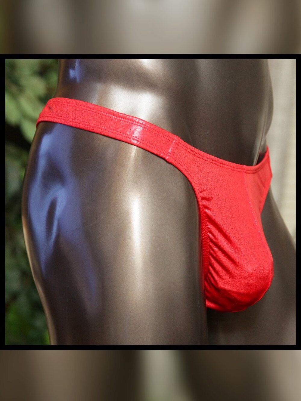 Mens Red Shiny Fabric Thong Handmade - Picture 2 of 5